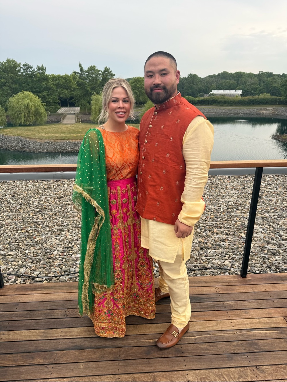 Pink/Orange/Green Lehenga with Gold Accents